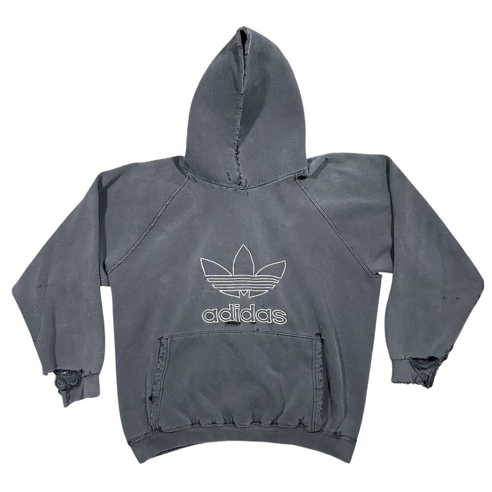 Vintage 90s Adidas Thrashed Hoodie Men’s Medium Distressed Sun Faded Trefoil USA